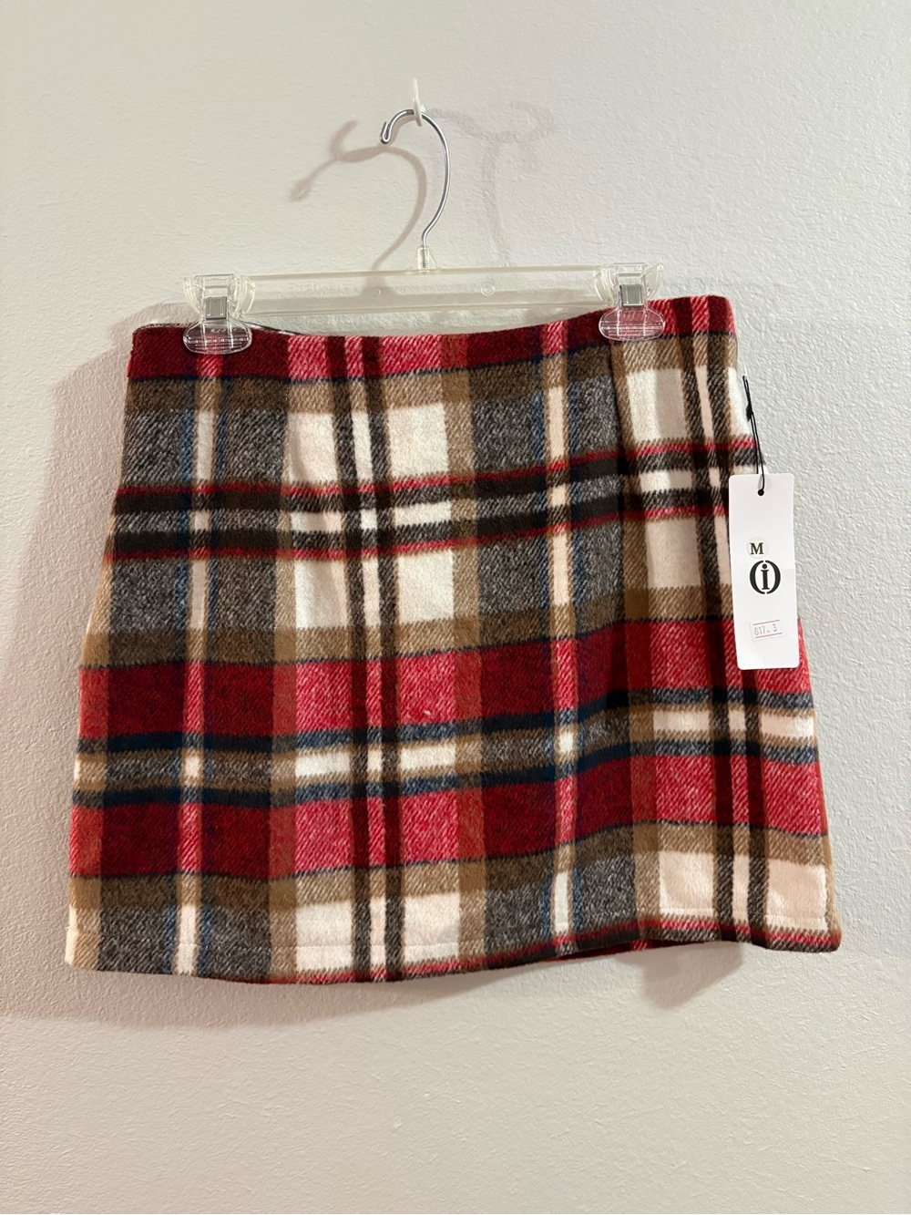 Plaid Mini Skirt in Red and Tan - Women's Skirt NWT medium